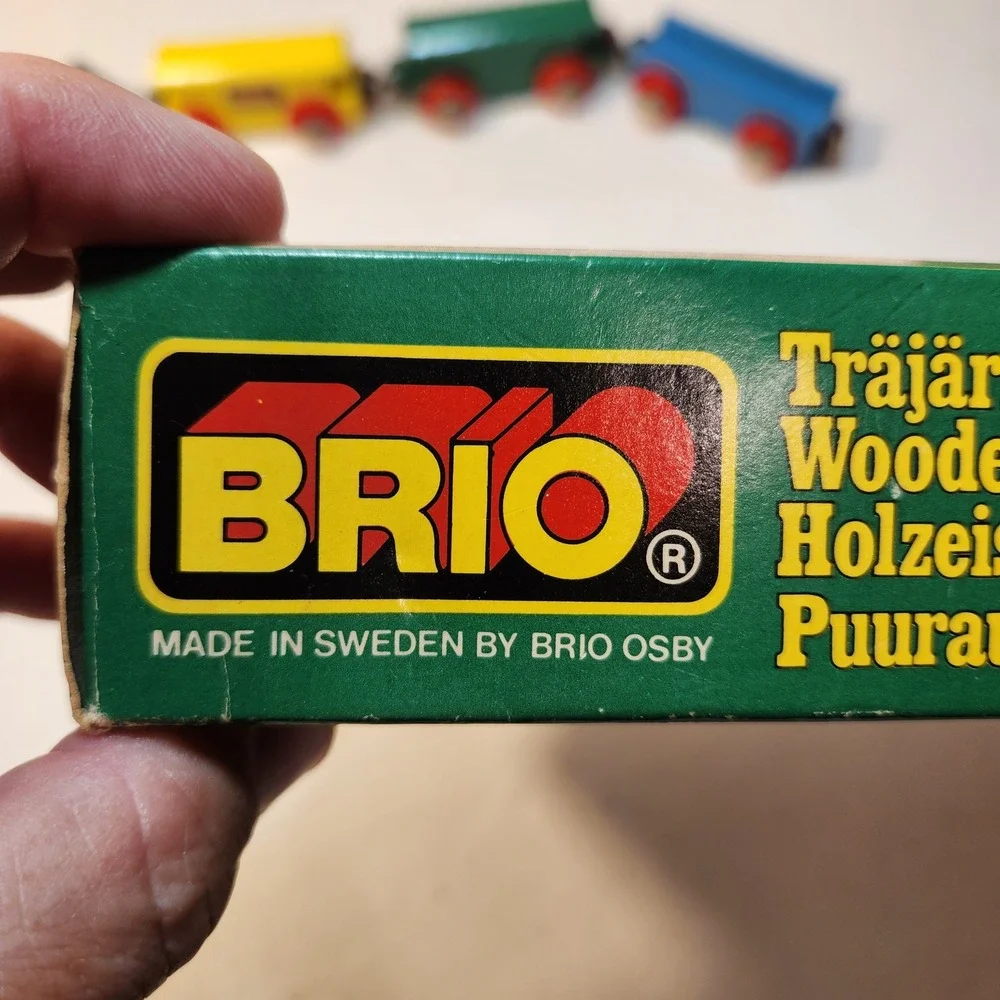 Vintage BRIO Wooden Magnetic Passenger Train Set 3316 Made in Sweden 4 Pieces